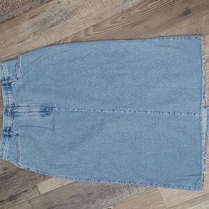 Blue Denim Modest Maxi Skirt Size 12 Medium Wash Frayed Raw Hem Pockets